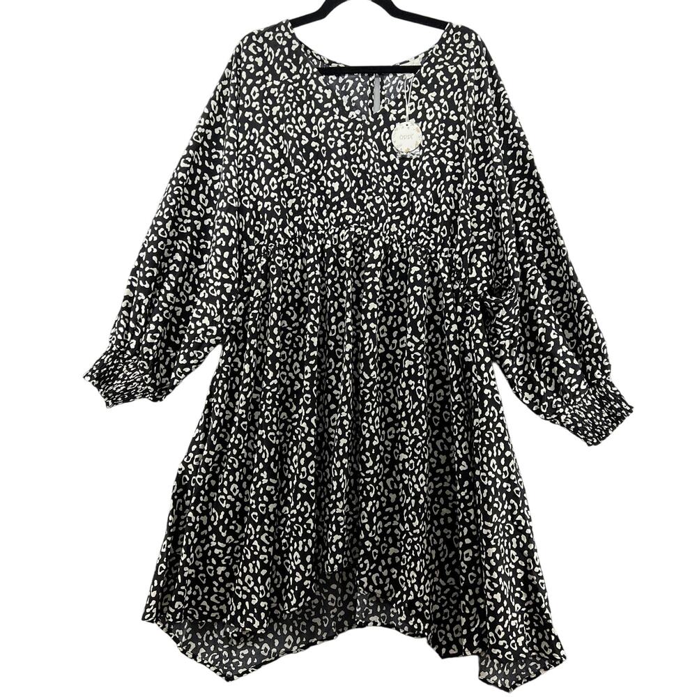 ODDI Black White Leopard Flowy Short Dress- Women  3XL-NEW-Knee Length-Boho